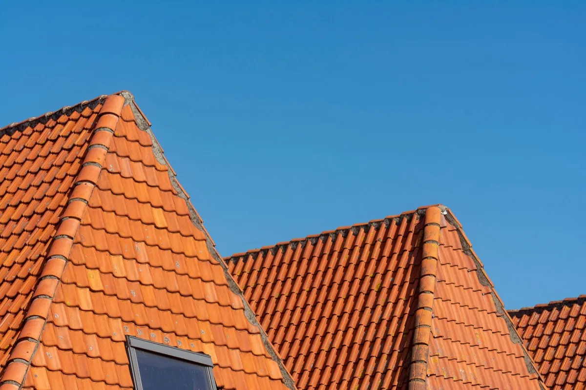 Clay barrel tile rooflines on homes in Santa Fe, NM